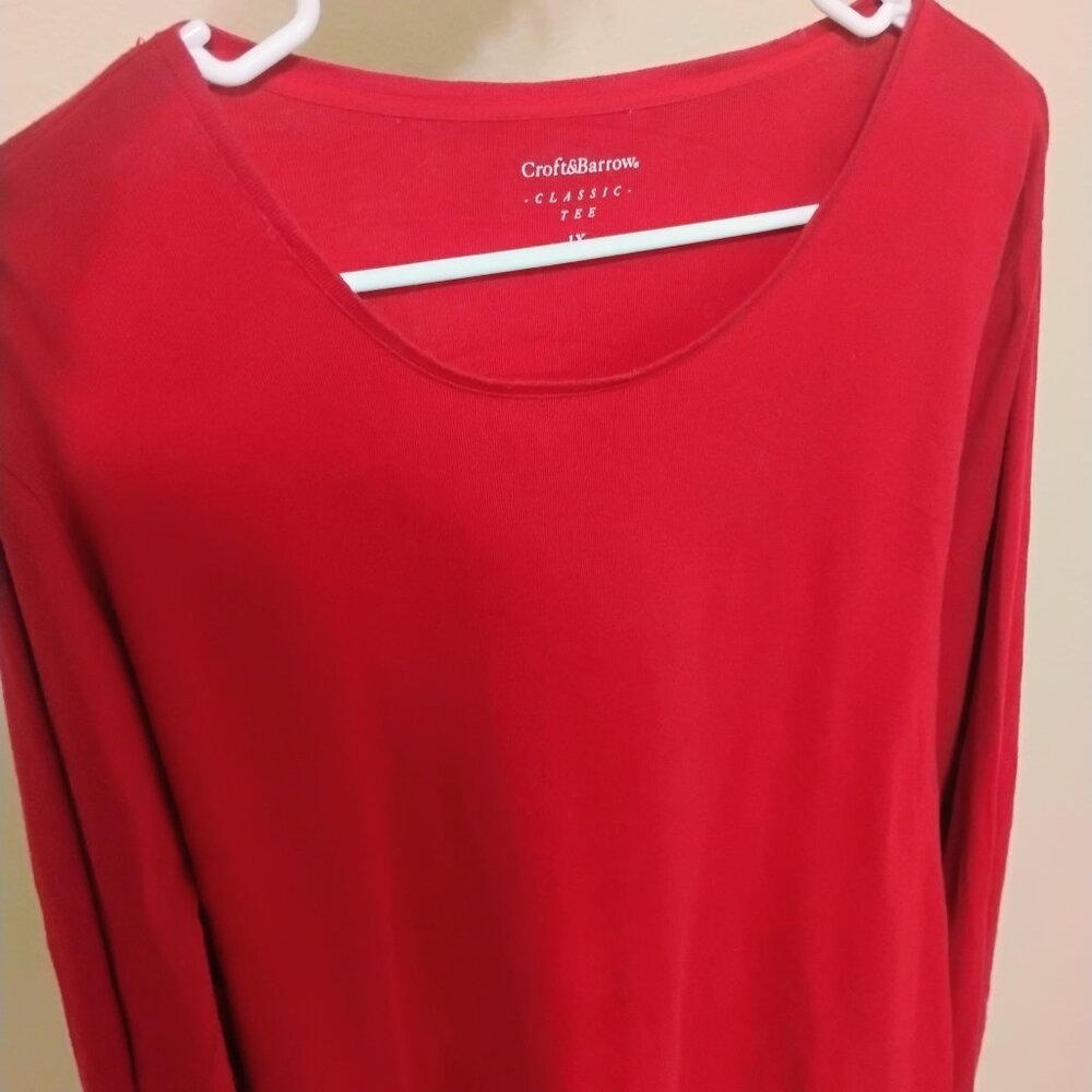 Croft & Barrow Red Long Sleeve Tee 1X Classic Cotton Relaxed Fit